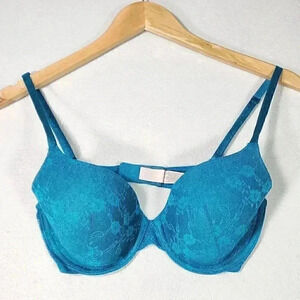 Victoria's Secret Women's Lined Perfect Bra 32D Teal Lace Underwire ID#36010500‎